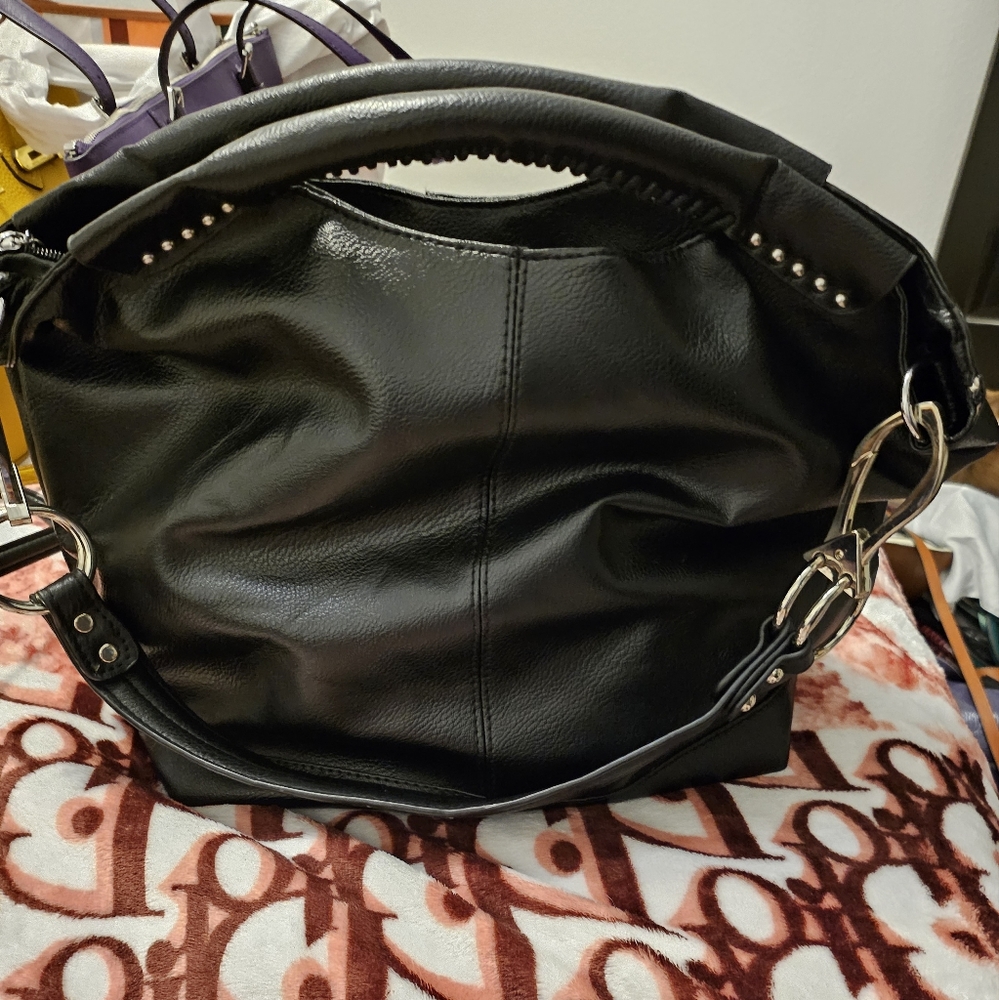 Black leather handbag